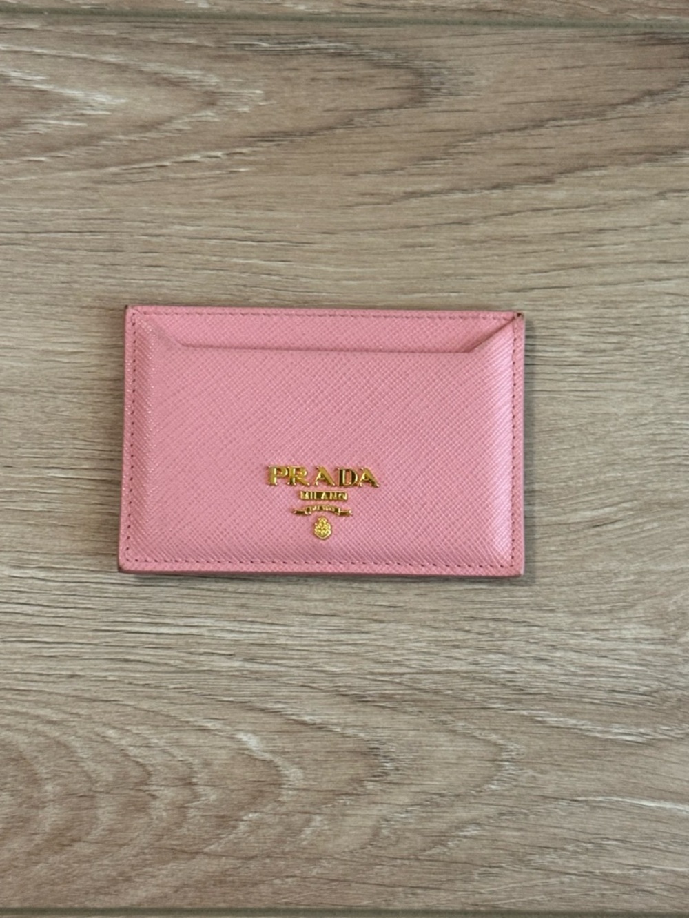 Prada Pink Saffiano Card Holder with Gold Logo